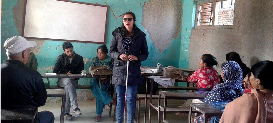 Sarita Lamichhane, president of prayatna, talking at a program